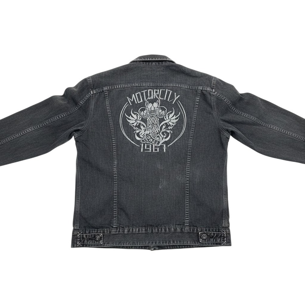 Guess Jeans Mens Black Denim Jacket Motor City 1981 Skull Graphic Medium MW4909